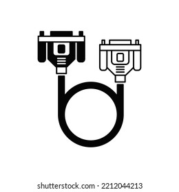d-sub cable icon in black flat glyph, filled style isolated on white background