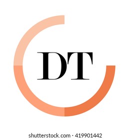 DT black letters , modern type of font , tree orange colors , simply alphabet like design identity