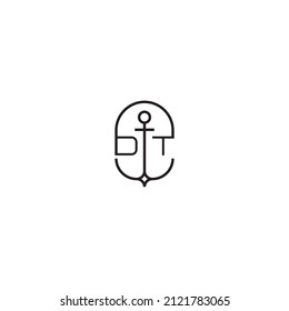 DT creative letter logo design in anchor concept with high quality professional design that will print well across any print media