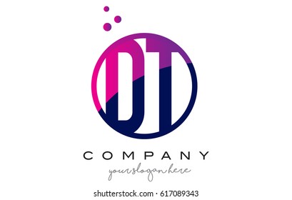 DT D T Circle Letter Logo Design with Purple Magenta Dots Bubbles Vector Illustration