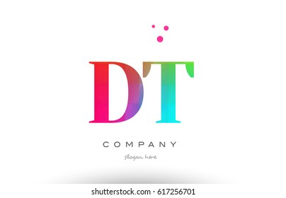 DT D T creative rainbow colors colored artistic alphabet company letter logo design vector icon template