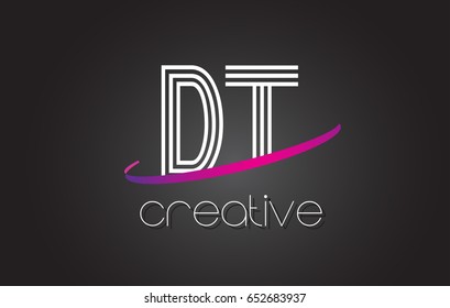 DT D T Letter Logo with Lines Design And Purple Swoosh Vector Letters Illustration.