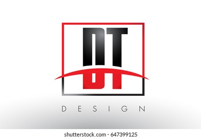 DT D T Logo Letters with Red and Black Colors and Swoosh. Creative Letter Design Vector.