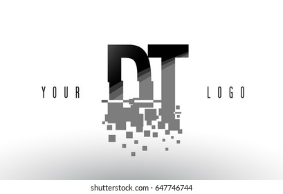 DT D T Pixel Letter Logo with Digital Shattered Black Squares. Creative Letters Vector Illustration.