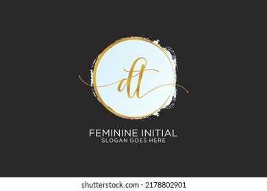 DT handwriting logo with circle template vector signature, wedding, fashion, floral and botanical with creative template.