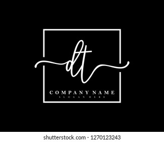 DT Initial handwriting square minimalist logo vector