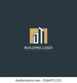 DT initial letter building logo for real estate with square design