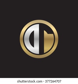 DT initial letters circle elegant logo golden silver black background