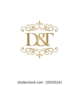 D&T Initial logo. Ornament ampersand monogram golden logo