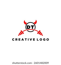 DT initial monogram for fitnes or gym logo with devil style design