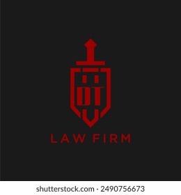 Monograma inicial de DT para bufete de abogados con Imagen de logotipo de espada y escudo