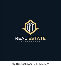 Logo inicial de monograma DT para el sector inmobiliario con diseño creativo en forma de casa