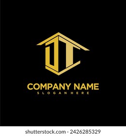 DT initial monogram logo for real estate with creative building style design