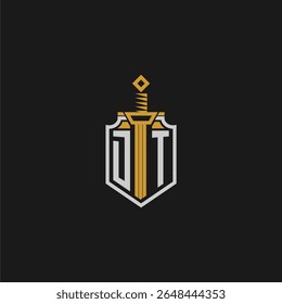 DT initial monogram for shield and sword style image