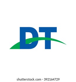 DT initial overlapping swoosh letter logo blue green