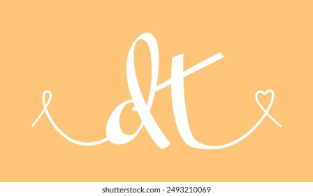 DT Ilustración vectorial de caligrafía de monograma de boda inicial. Letras dibujadas a mano d y t encanta el diseño del logotipo para el póster de San Valentín, tarjeta de felicitación, álbum de fotos, impresión de Anuncio o tatuaje.