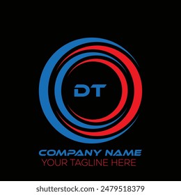 Diseño creativo del logotipo de la letra DT. Diseño único de DT. Diseño del logotipo de la letra de DT sobre fondo negro.