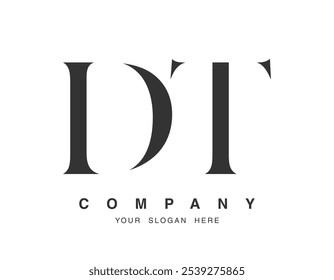 DT logo design. Initial letter d and t serif font style. Creative classic company name typography. Trendy logotype or identity. Vector illustration.