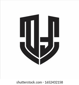 DT-Logo-Monogramm mit Emblem-Schild-Design einzeln auf weißem Hintergrund