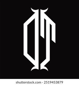 DT Logo monograma hexágono escudo con forma de cuerno diseño Plantilla