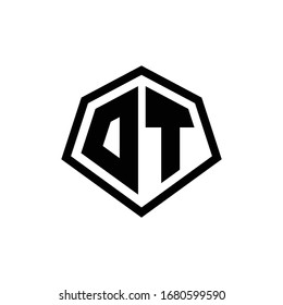 DT monogram logo with hexagon shape and line rounded style design template isolated on white background