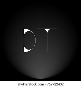 DT White thin minimalist LOGO Design with Highlight on Black Background.