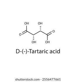 D-(-)-Tartaric acid skeletal structure diagram. compound molecule scientific illustration.