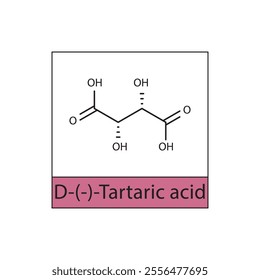 D-(-)-Tartaric acid skeletal structure diagram. compound molecule scientific illustration.