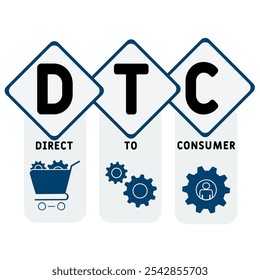 DTC - Direct to consumer acronym. business concept background. vector illustration concept with keywords and icons. lettering illustration with icons for web banner, flyer, landing pag