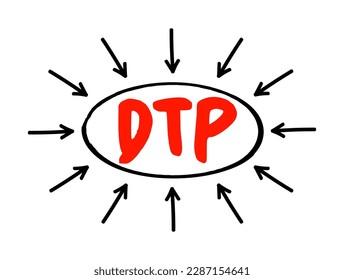 DTP Diphtheria Tetanus Pertussis - bacterial diseases that can be safely prevented with vaccines, acronym text with arrows