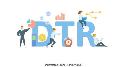 DTR, registro diario de tiempo. Concepto con palabras clave, personas e iconos. Ilustración vectorial plana. Aislado sobre fondo blanco.