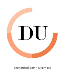 DU black letters , modern type of font , tree orange colors , simply alphabet like design identity 