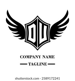 DU A bold winged shield emblem with customizable initials A-Z. Sleek black-and-white vector, perfect for branding, sports teams, motorcycle clubs, gaming,apparel and High-quality
