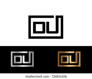 DU Box Logo. Letter Design Vector with Black Gold Silver Colors
