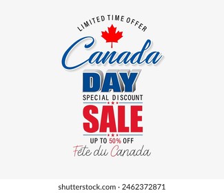 Fête du Canada=Canada Day
Holiday design, background with handwriting and maple leaf for Canada National day celebration, sales and commercial events; Vector illustration.