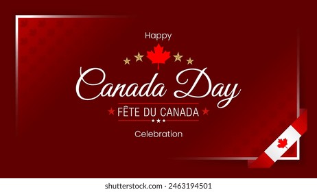 Fête du Canada=Canada Day
Holiday design, background with handwriting texts, maple leaf and national flag colors for First of July, Canada National day, celebration; Vector illustration