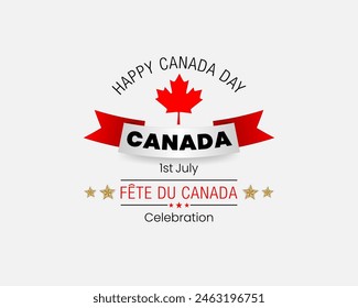 Fête du Canada=Canada Day
Holiday design, background with handwriting texts, maple leaf and national flag colors for First of July, Canada National day, celebration; Vector illustration