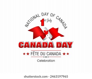 Fête du Canada=Canada day
Holiday design, background with handwriting and 3d texts, maple leaf and national flag colors for First of July, Canada National day, celebration; Vector illustration