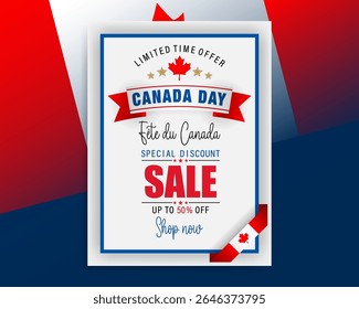 Fête du Canada=Canada Day
Holiday design, background with handwriting texts, maple leaf for Canada National day, sales and commercial events; Vector illustration.