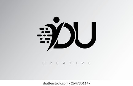 DU Creative Digital Monogram Logo - Futuristic Letter mark Design Apresentando forma humana, movimento Pixel e estilo técnico mínimo para identidade de marca inovadora