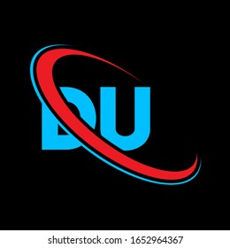 DU D U letter logo design. Initial letter DU linked circle upercase monogram logo red and blue. DU logo, D U design	