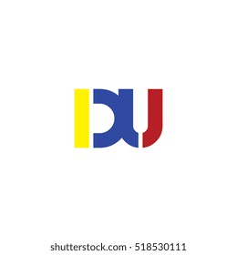 DU flat initial letter logo combining yellow blue red