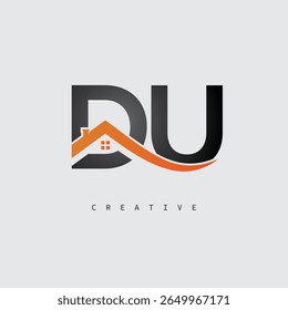 DU House Letter Logo - Monograma criativo imobiliário com forma de telhado e ícone de casa para propriedade, arquitetura e identidade de marca moderna