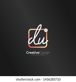 DU initial handwriting with color logo icon template vector.