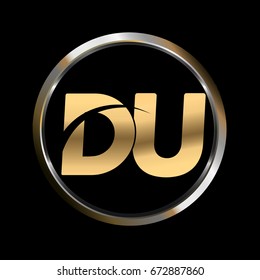 du initial letter logo inside circle shape, du inside o rounded lowercase logo gold silver