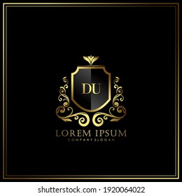 DU Initial Letter Luxury Logo template in vector art for Restaurant, Royalty, Boutique, Cafe, Hotel, Heraldic, Jewelry, Fashion and other vector illustration.