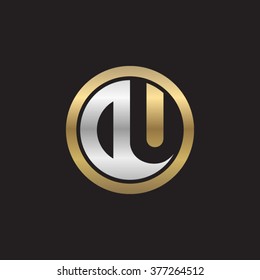 DU initial letters circle elegant logo golden silver black background