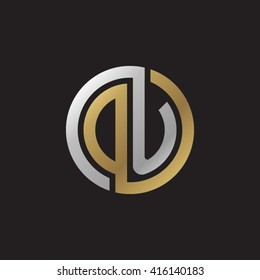 DU initial letters linked circle elegant logo golden silver black background
