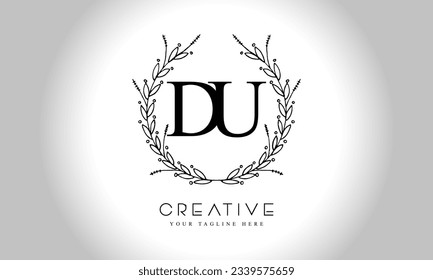 DU initial letters logo design template  with flower circle