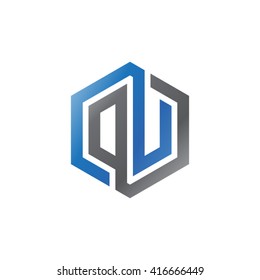DU initial letters loop linked hexagon logo black gray blue